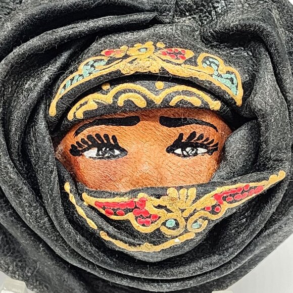 Handcrafted Leather Face Mask With Intricate Embroidery For Decor Mini Mask - Picture 3 of 9